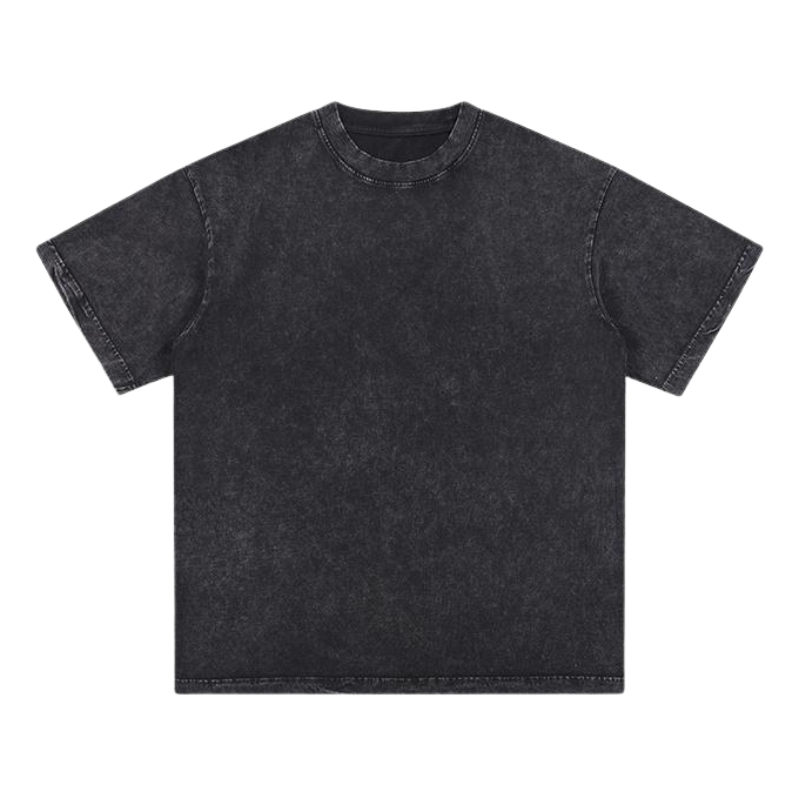 Unisex heavyweight oversized snow-wash T-shirt, dark charcoal black, crew neck
