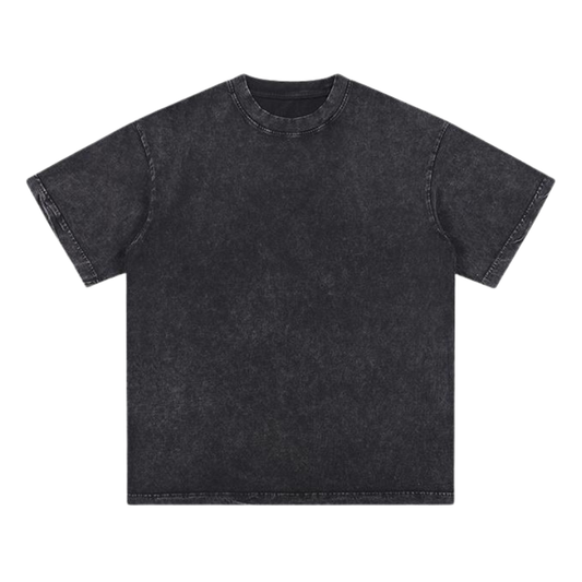 Unisex heavyweight oversized snow-wash T-shirt, dark charcoal black, crew neck