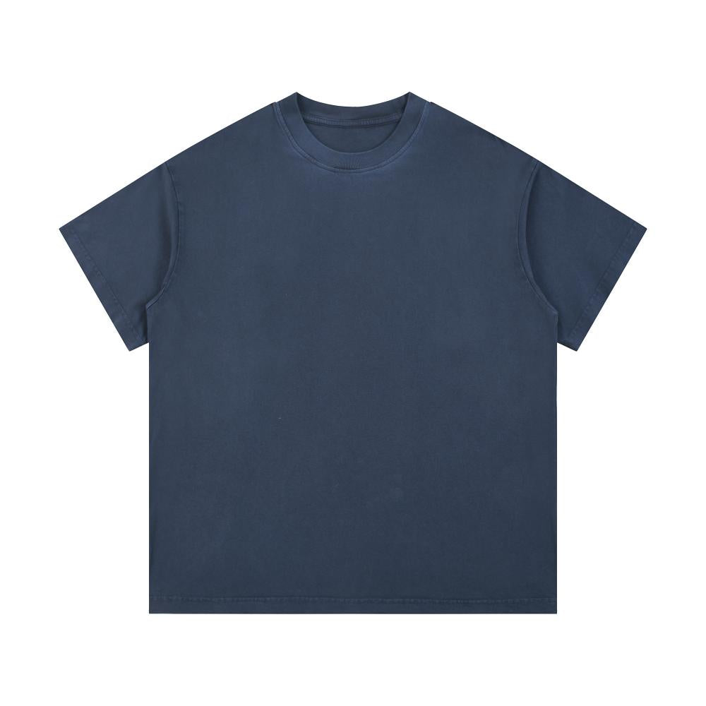 Unisex oversized enzyme-wash T-shirt, navy blue, crew neck, short sleeves