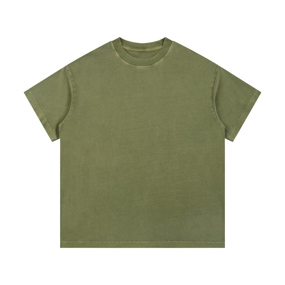 Unisex oversized enzyme-wash T-shirt, olive green, crew neck, short sleeves