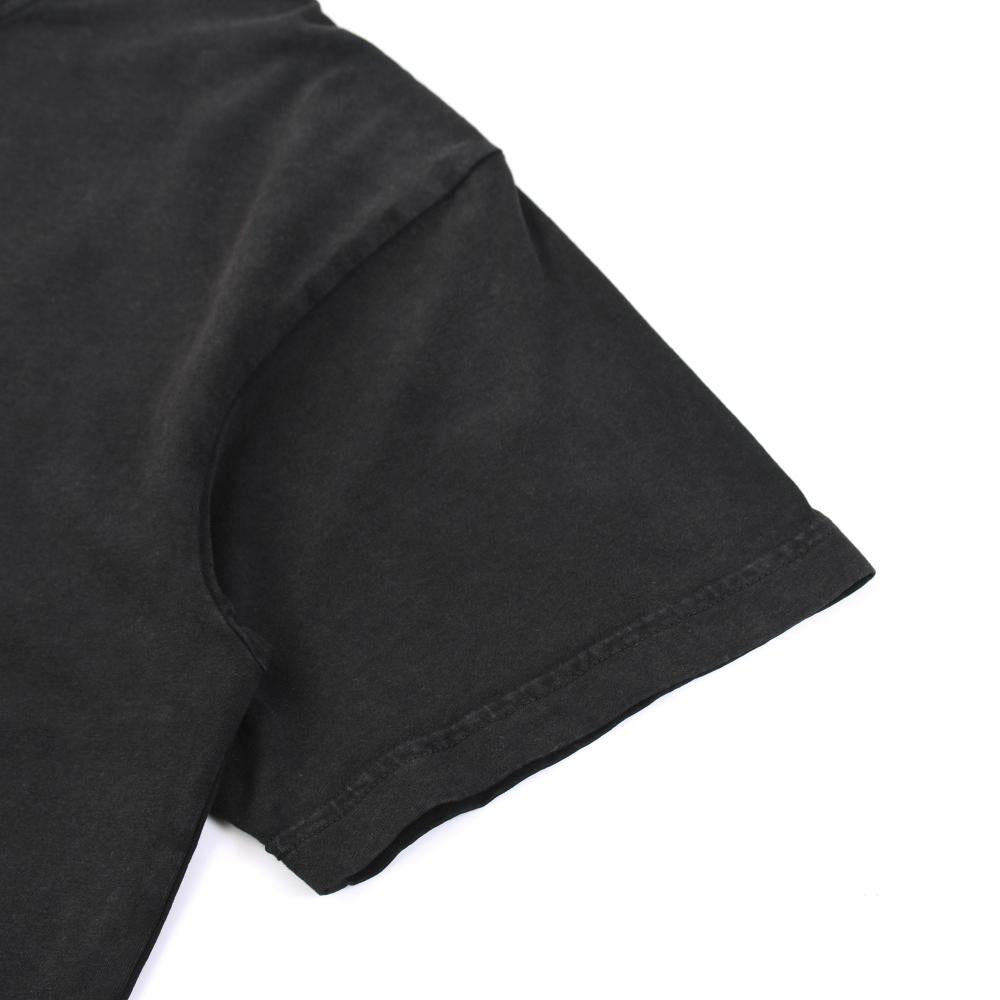 Unisex oversized enzyme-wash T-shirt sleeve detail, dark gray, visible hem stitching