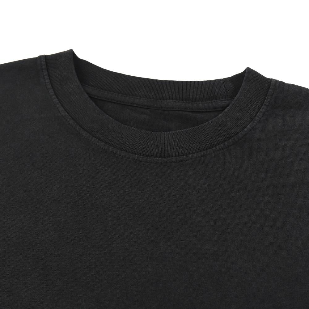 Unisex oversized enzyme-wash T-shirt neckline detail, black crew neck rib