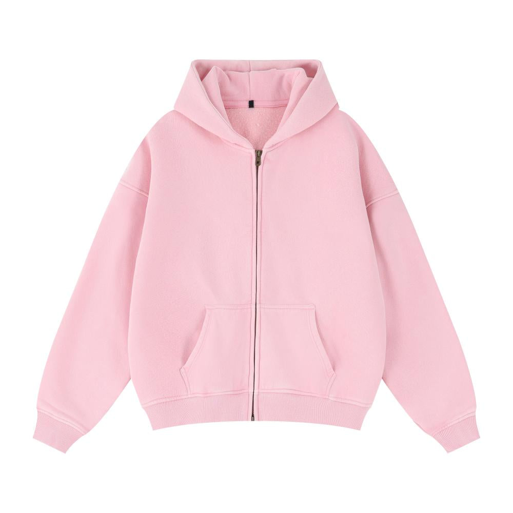 Barbie pink acid-wash full-zip hoodie with hood and front pockets