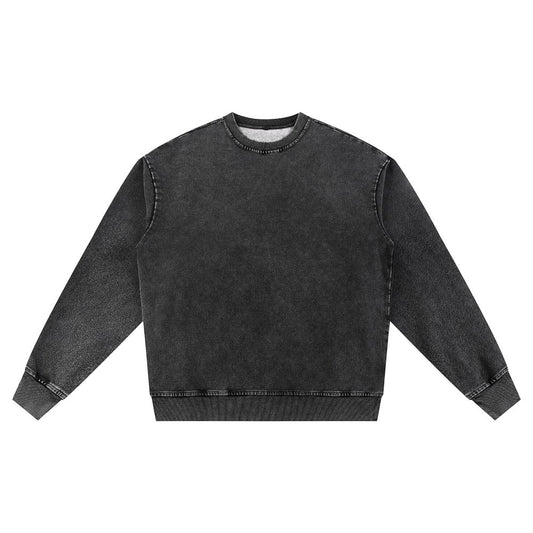 Unisex acid wash oversized crewneck sweatshirt, dark charcoal gray, long sleeves