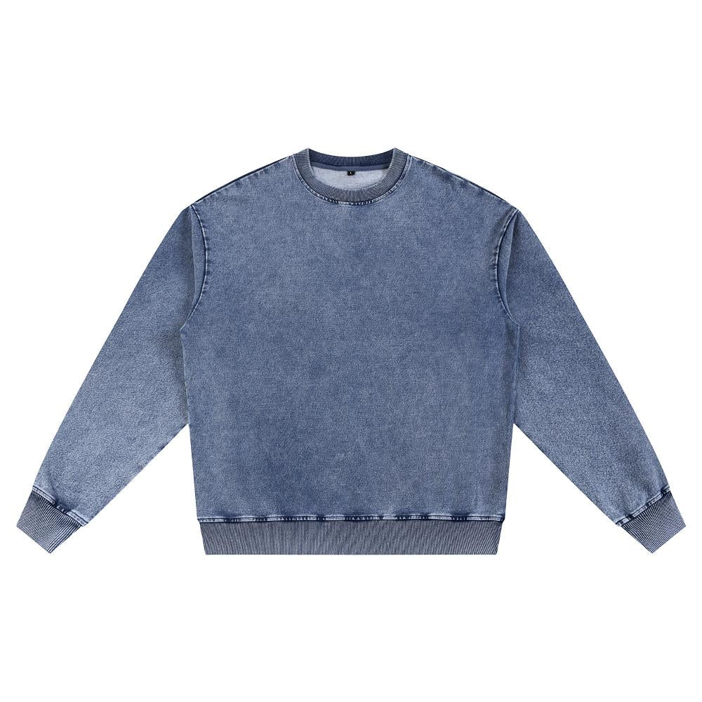 Unisex acid wash oversized crewneck sweatshirt, blue-gray, long sleeves