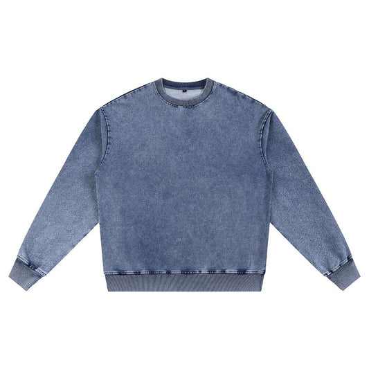 Unisex acid wash oversized crewneck sweatshirt, blue-gray, long sleeves