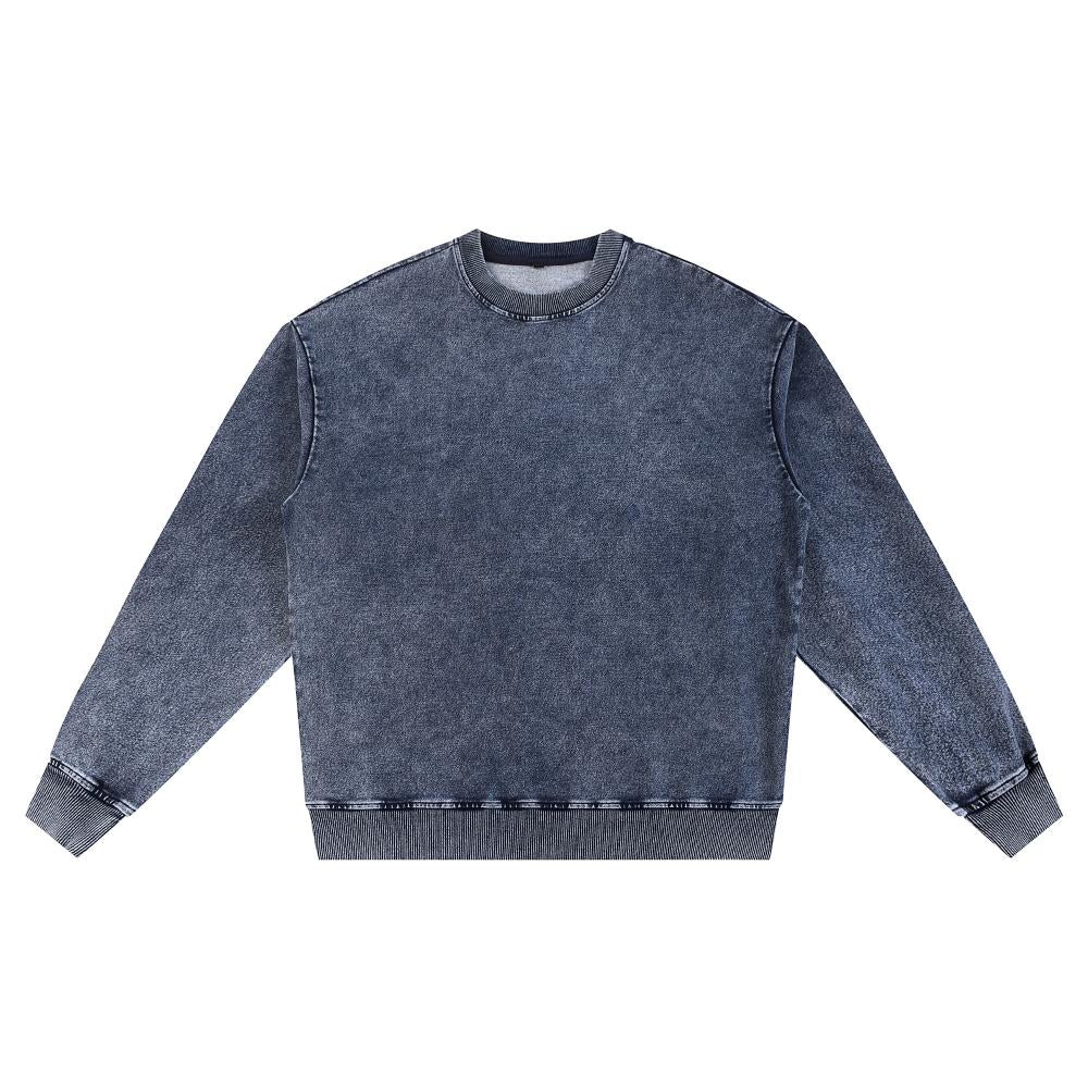 Unisex acid wash oversized crewneck sweatshirt, medium blue-gray, long sleeves