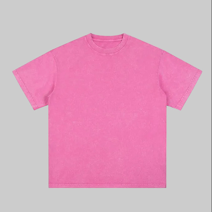 Unisex heavyweight oversized snow-wash T-shirt, rose pink, crew neck