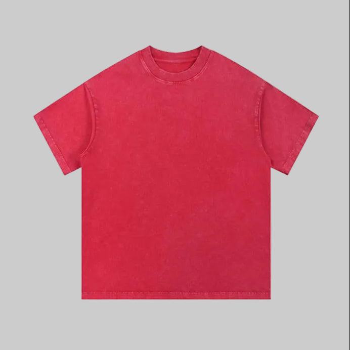 Unisex heavyweight oversized snow-wash T-shirt, bright red, crew neck