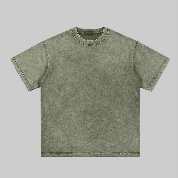 Unisex heavyweight oversized snow-wash T-shirt, grass green, crew neck