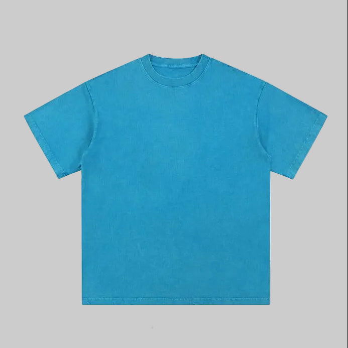 Unisex heavyweight oversized snow-wash T-shirt, turquoise blue, crew neck