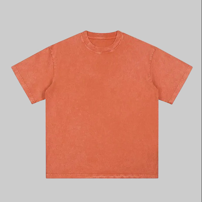 Unisex heavyweight oversized snow-wash T-shirt, terracotta orange, crew neck