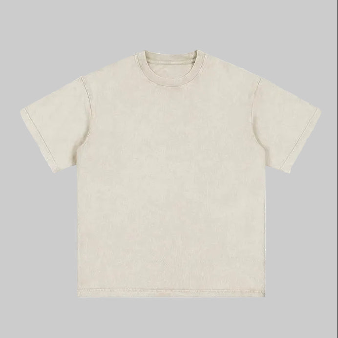 Unisex heavyweight oversized snow-wash T-shirt, light beige, crew neck