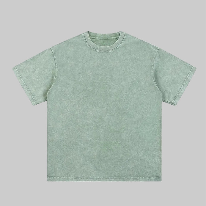 Unisex heavyweight oversized snow-wash T-shirt, muted green, crew neck