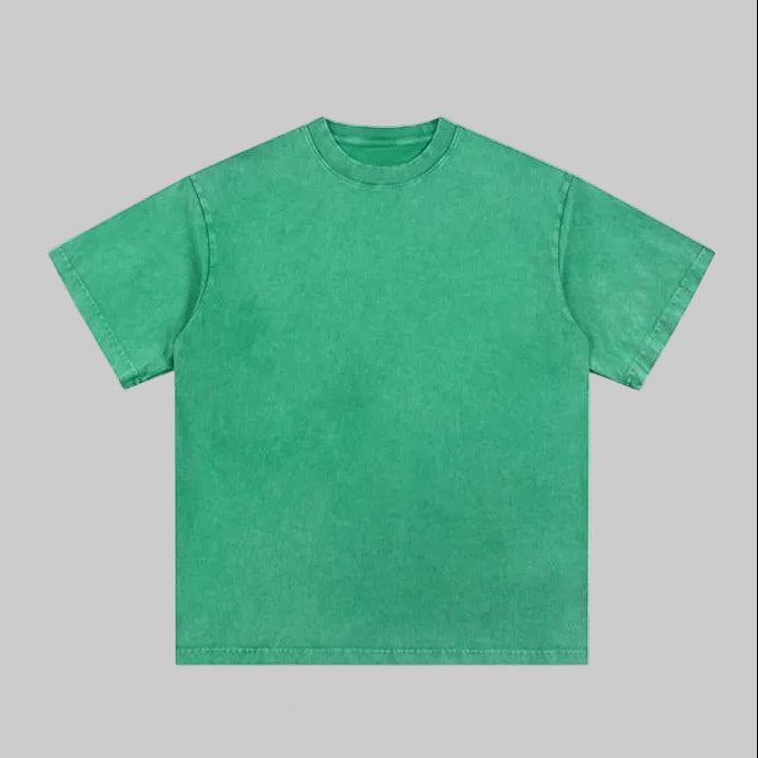 Unisex heavyweight oversized snow-wash T-shirt, green, crew neck