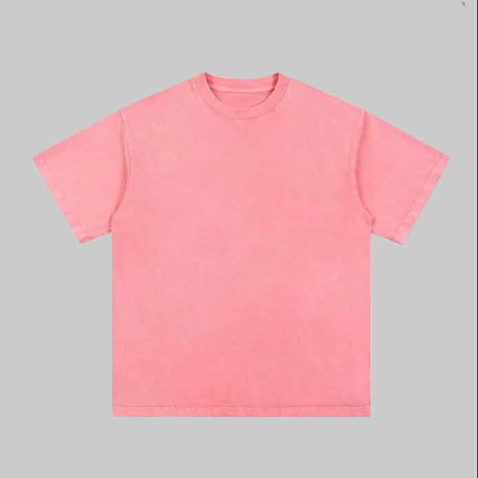 Unisex heavyweight oversized snow-wash T-shirt, orange-peach, crew neck