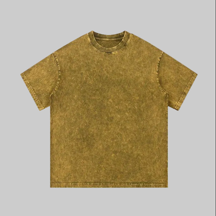 Unisex heavyweight oversized snow-wash T-shirt, green coffee, crew neck