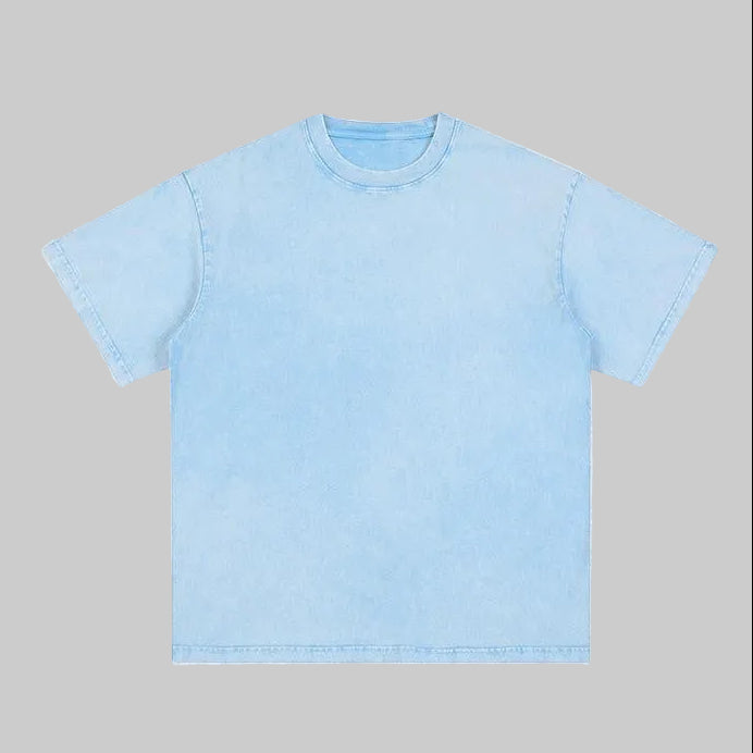Unisex heavyweight oversized snow-wash T-shirt, sky blue, crew neck