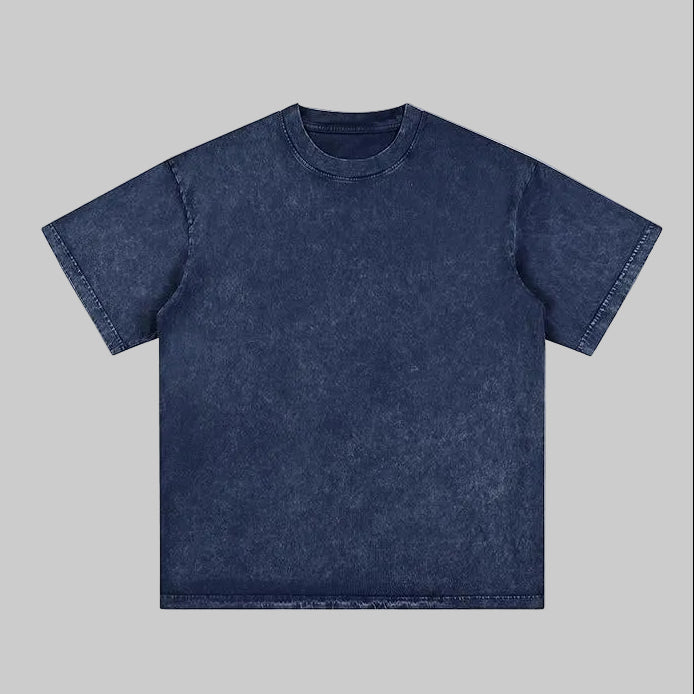 Unisex heavyweight oversized snow-wash T-shirt, dark navy blue, crew neck