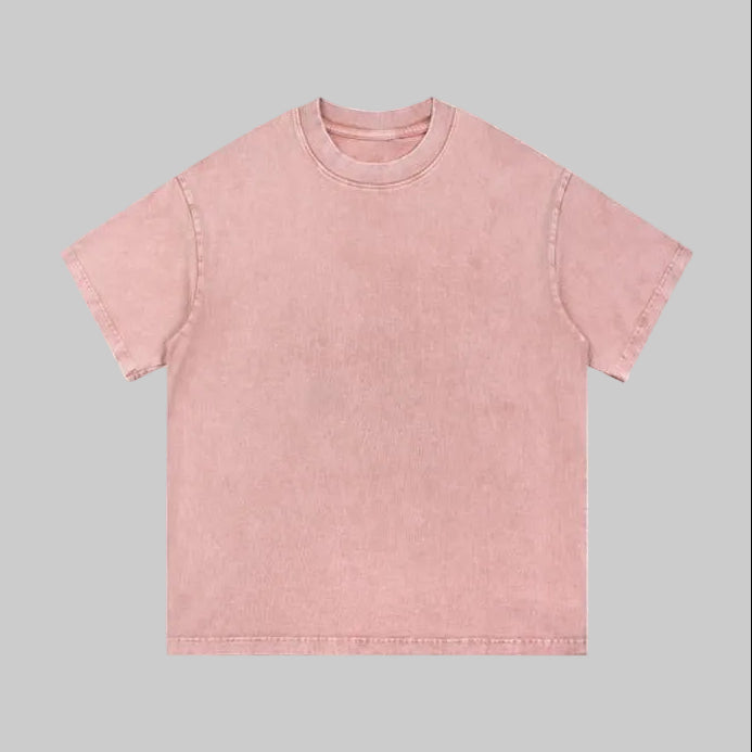 Unisex heavyweight oversized snow-wash T-shirt, sakura pink, crew neck