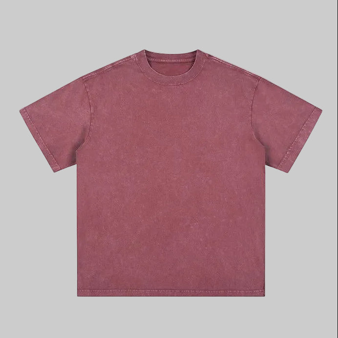 Unisex heavyweight oversized snow-wash T-shirt, dusty maroon, crew neck