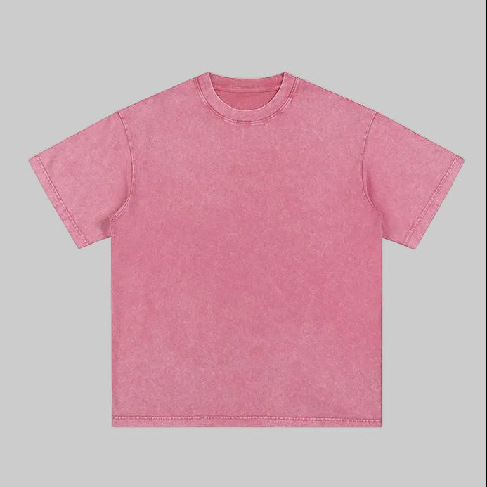 Unisex heavyweight oversized snow-wash T-shirt, soft pink, crew neck