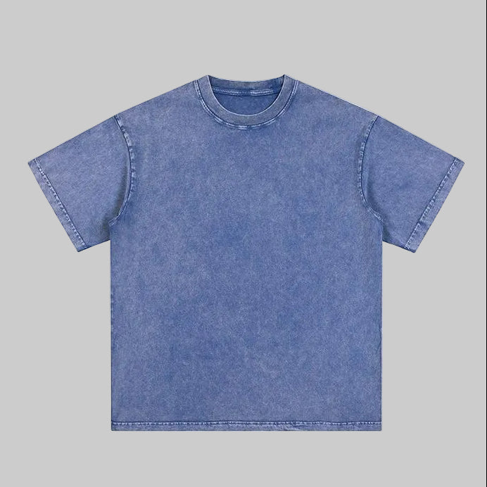 Unisex heavyweight oversized snow-wash T-shirt, dusty blue, crew neck