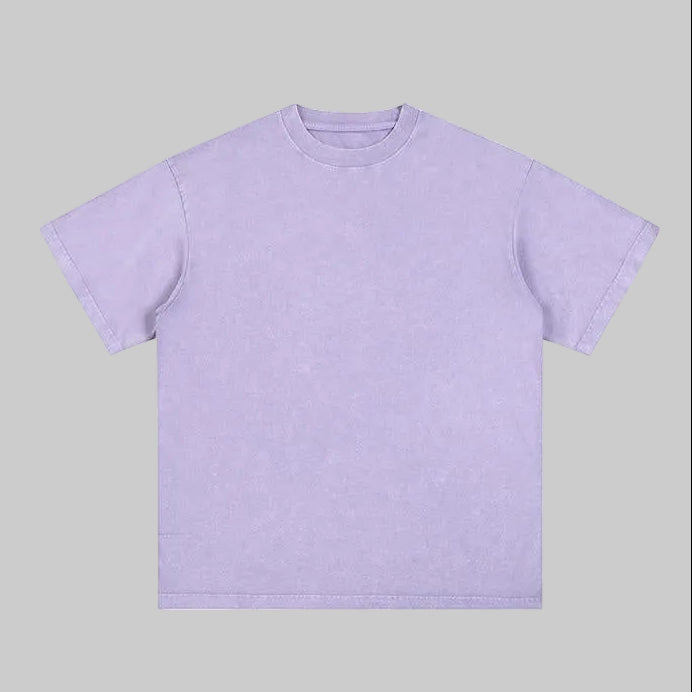 Unisex heavyweight oversized snow-wash T-shirt, light lilac purple, crew neck