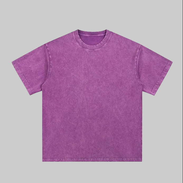 Unisex heavyweight oversized snow-wash T-shirt, grape purple, crew neck