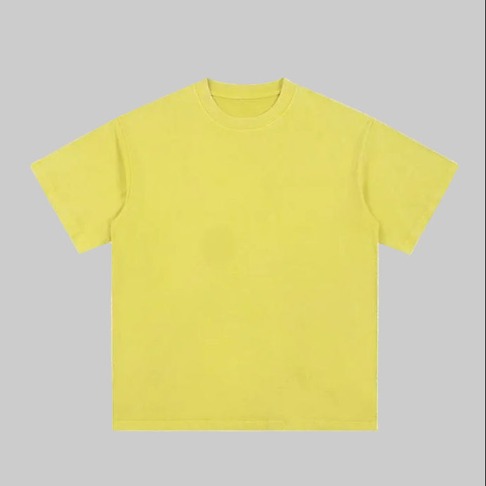 Unisex heavyweight oversized snow-wash T-shirt, fluorescent yellow, crew neck
