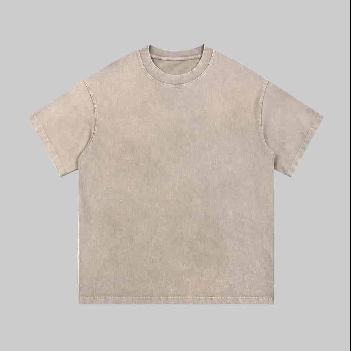 Unisex heavyweight oversized snow-wash T-shirt, khaki gray, crew neck