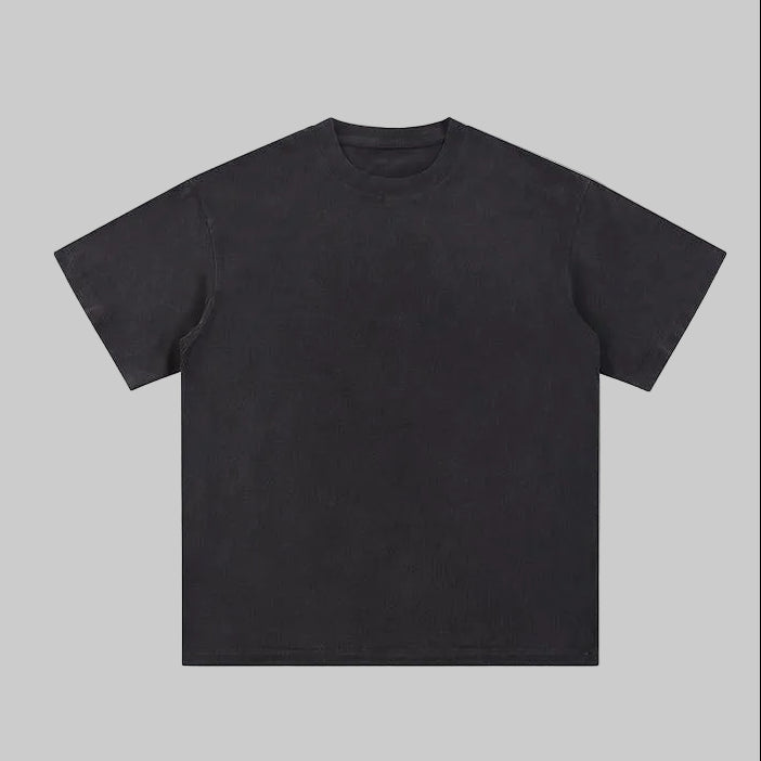 Unisex heavyweight oversized snow-wash T-shirt, black, crew neck