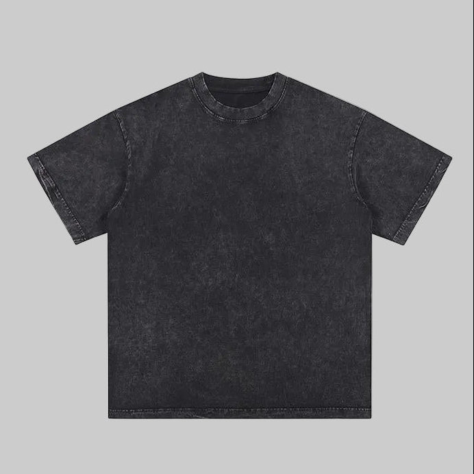Unisex heavyweight oversized snow-wash T-shirt, dark charcoal black, crew neck