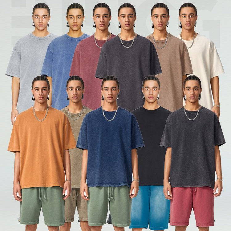 Unisex oversized snow-wash T-shirt multi-color lineup, crew neck, short sleeves